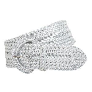 2458 2 Inch Wide Hand Made Soft Metallic Woven Braided Round Belt, Silver M/l